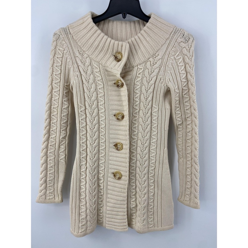 Banana Republic Sweater Womens Small Cream Cardigan Merino‎ Cable Knit Fisherman